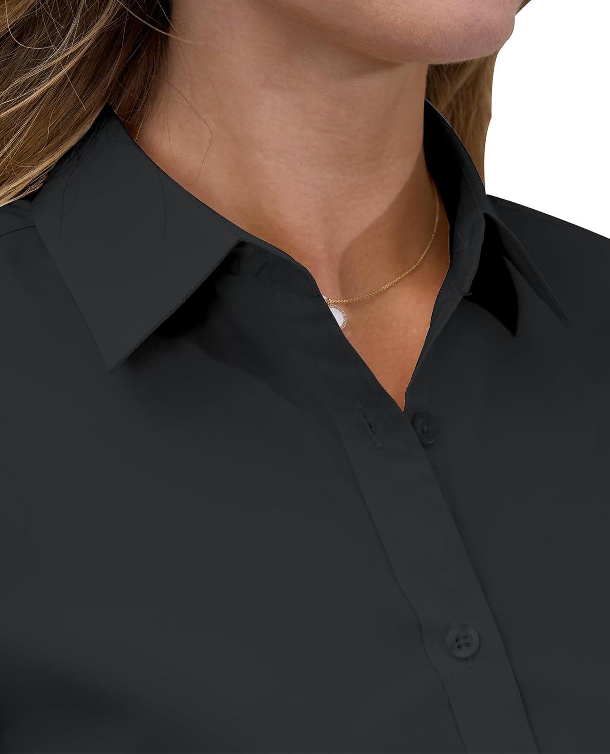 imagesiliteelon Button Down Shirts Dress Shirts for Women Long Sleeve Womens Work Shirts Regular Fit Cotton Dress ShirtsBlack