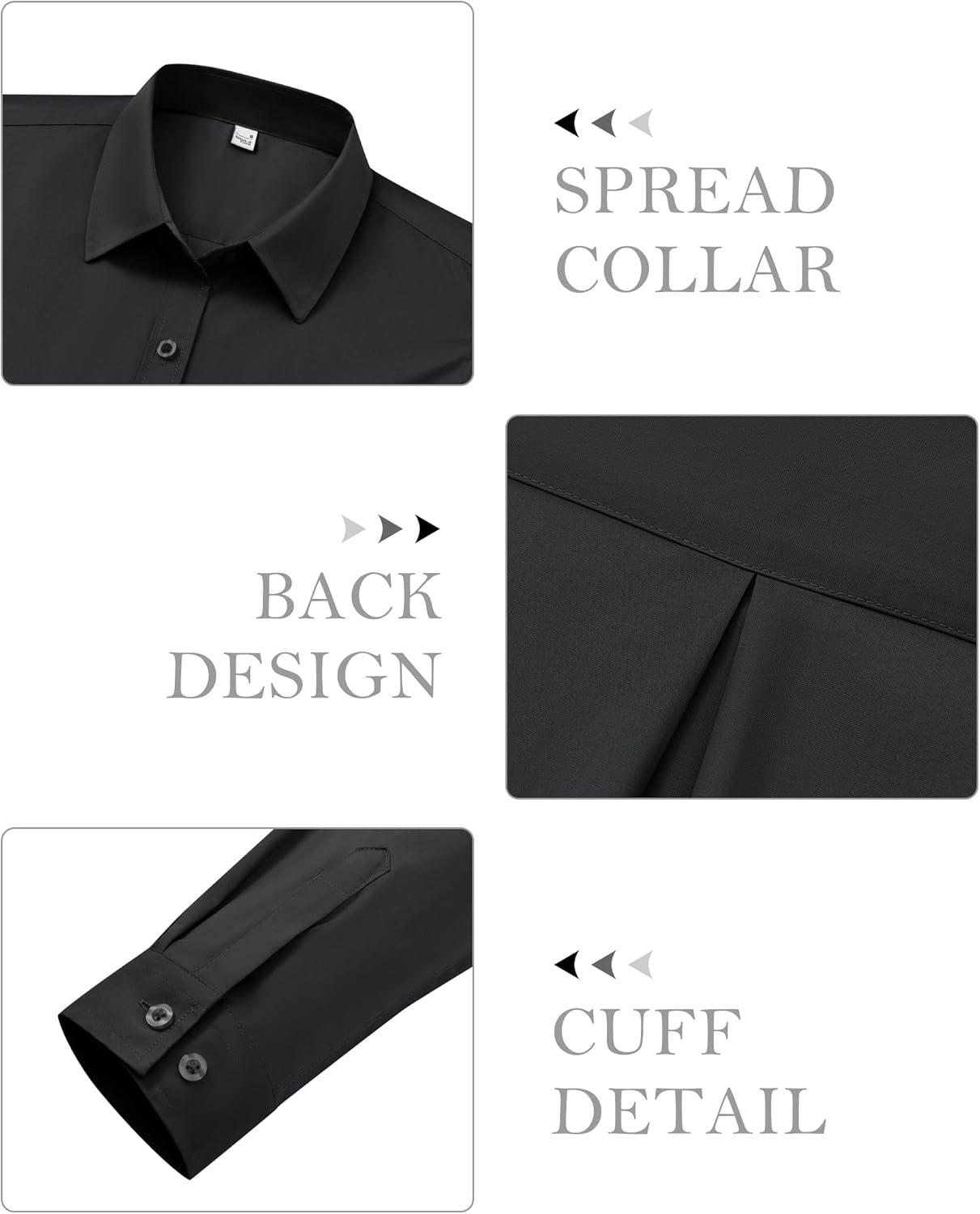 imagesiliteelon Button Down Shirts Dress Shirts for Women Long Sleeve Womens Work Shirts Regular Fit Cotton Dress ShirtsBlack