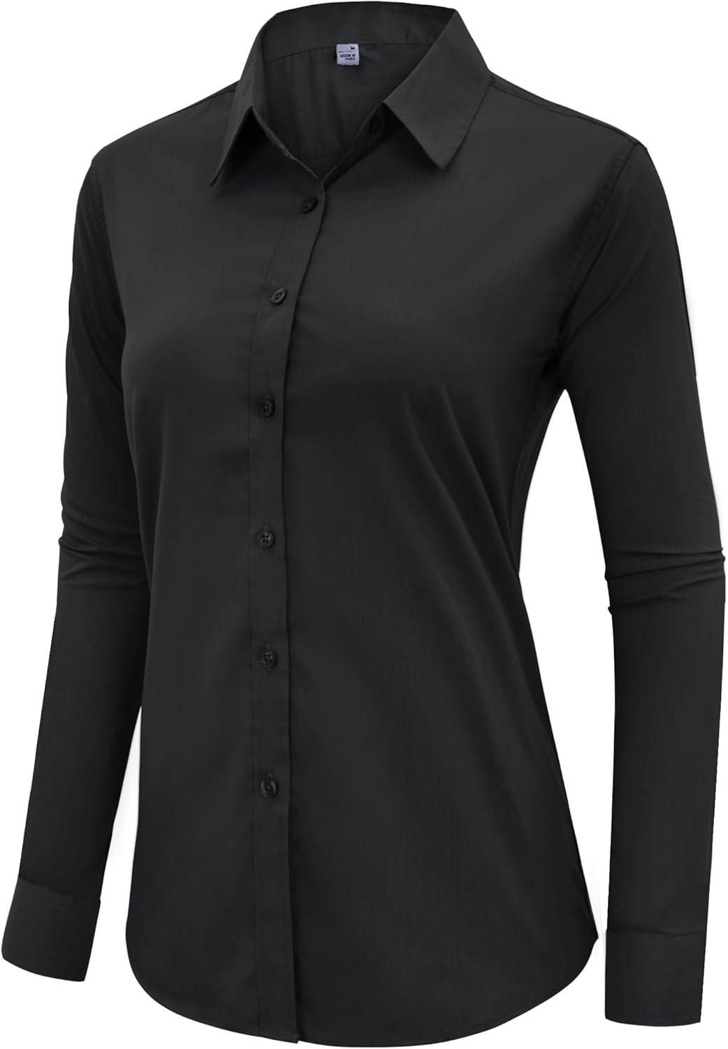 imagesiliteelon Button Down Shirts Dress Shirts for Women Long Sleeve Womens Work Shirts Regular Fit Cotton Dress ShirtsBlack