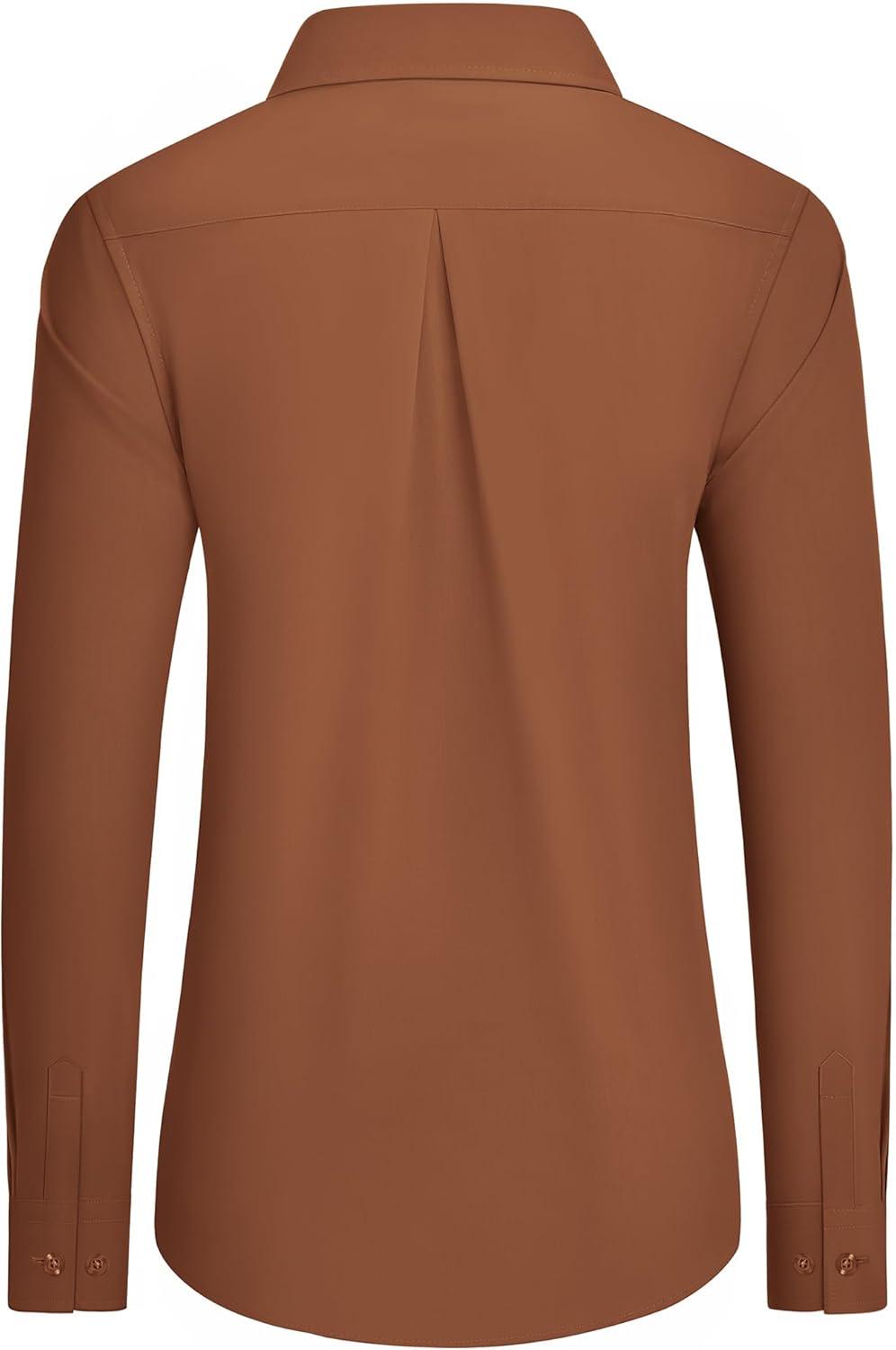 imagesiliteelon Button Down Shirts Dress Shirts for Women Long Sleeve Womens Work Shirts Regular Fit Cotton Dress ShirtsCaramel