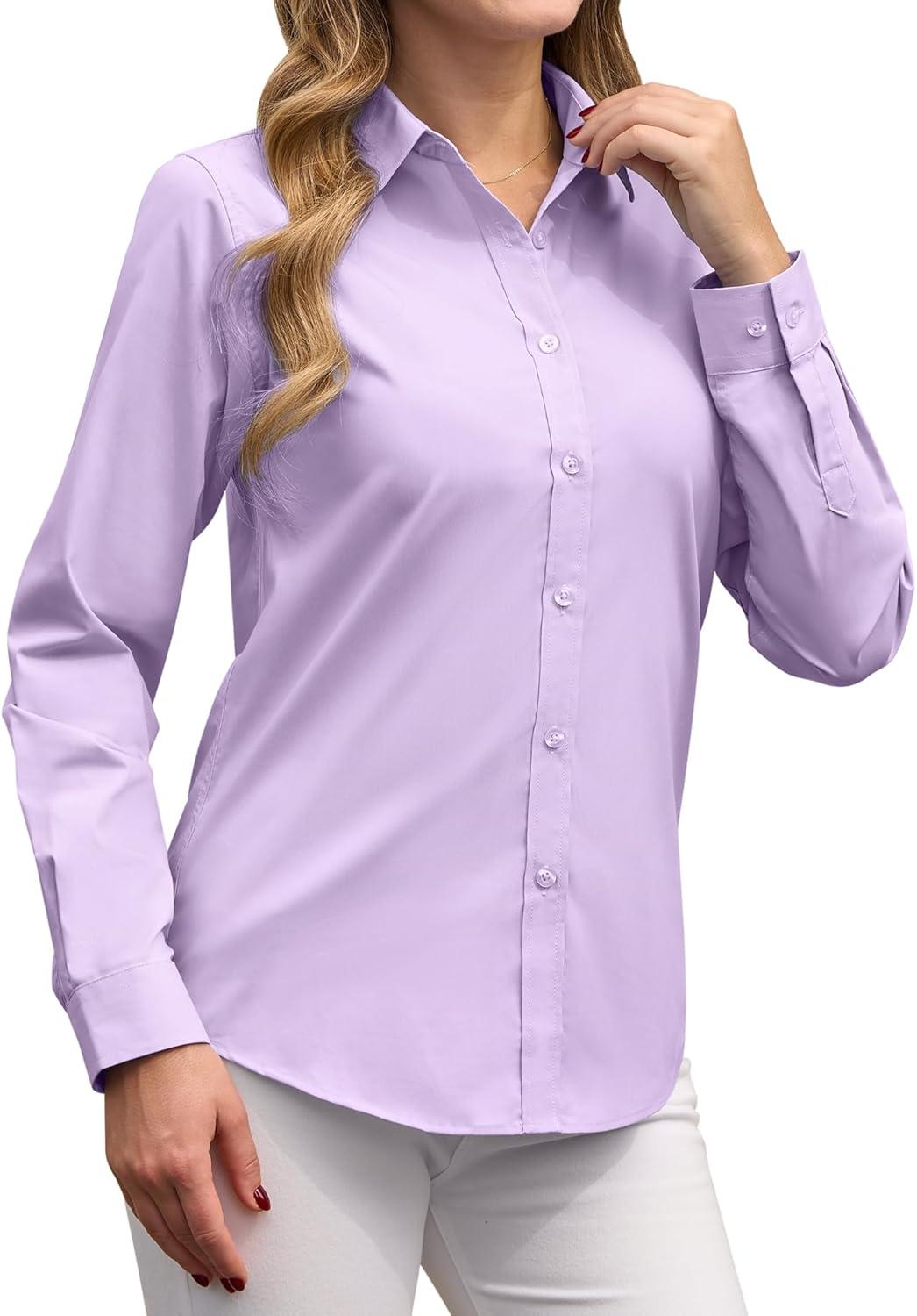 imagesiliteelon Button Down Shirts Dress Shirts for Women Long Sleeve Womens Work Shirts Regular Fit Cotton Dress ShirtsLavender