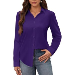 siliteelon Women’s Stain Shield Dress Shirts Wrinkle Free Long Sleeve Shirts Solid Work Business Button Down Shirts(Dark Purple)