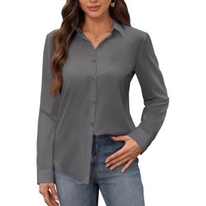 siliteelon Women’s Stain Shield Dress Shirts Wrinkle Free Long Sleeve Shirts Solid Work Business Button Down Shirts(Gray)