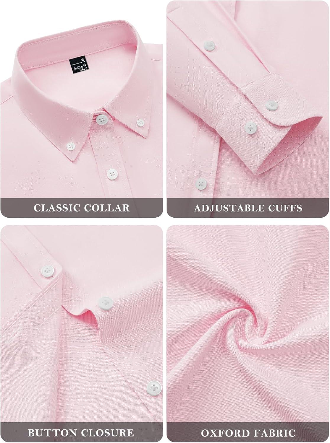 imagesiliteelon Button Down Shirts for Women Oxford Shirt Cotton Dress Shirts Collared Long Sleeve Wrinkle Free Blouse TopsB Light Pink