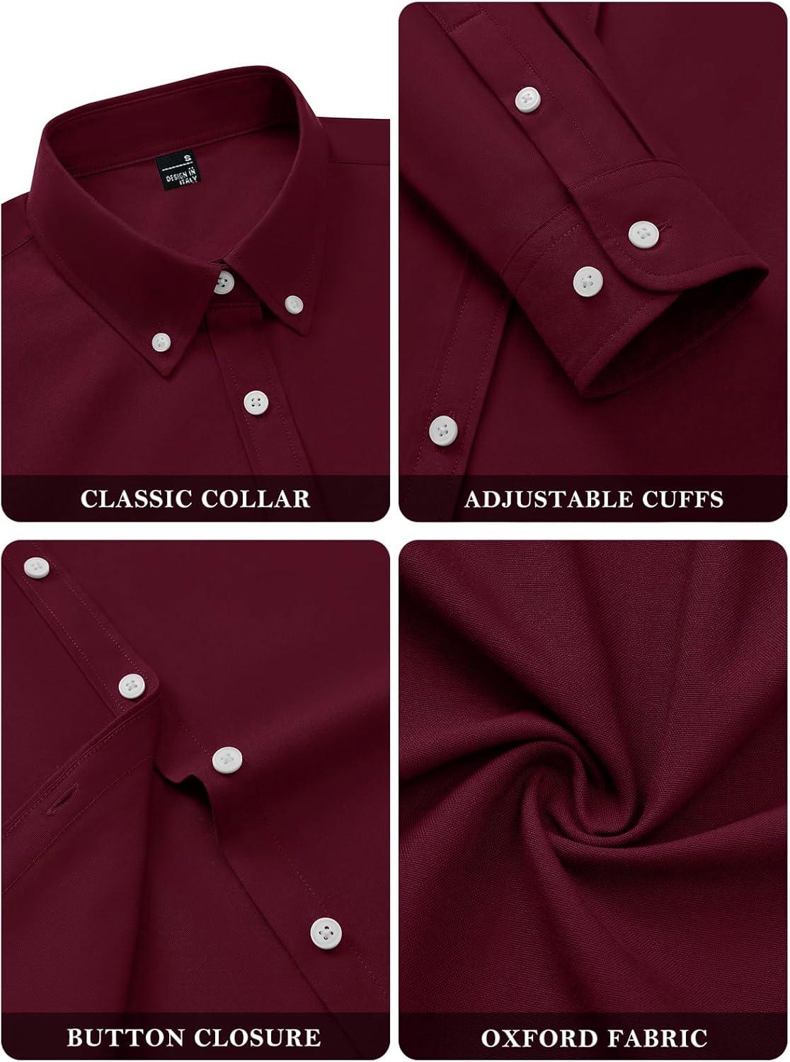 imagesiliteelon Button Down Shirts for Women Oxford Shirt Cotton Dress Shirts Collared Long Sleeve Wrinkle Free Blouse TopsWine Red