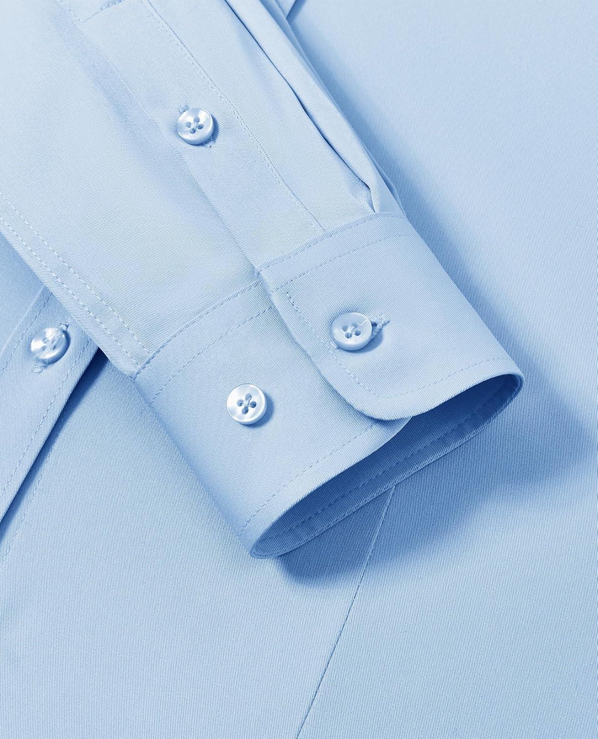 imagesiliteelon Button Down Shirts for Women Wrinkle Free Long Sleeve Classic Fit Collared Dress Shirt Solid Formal OfficeBlue