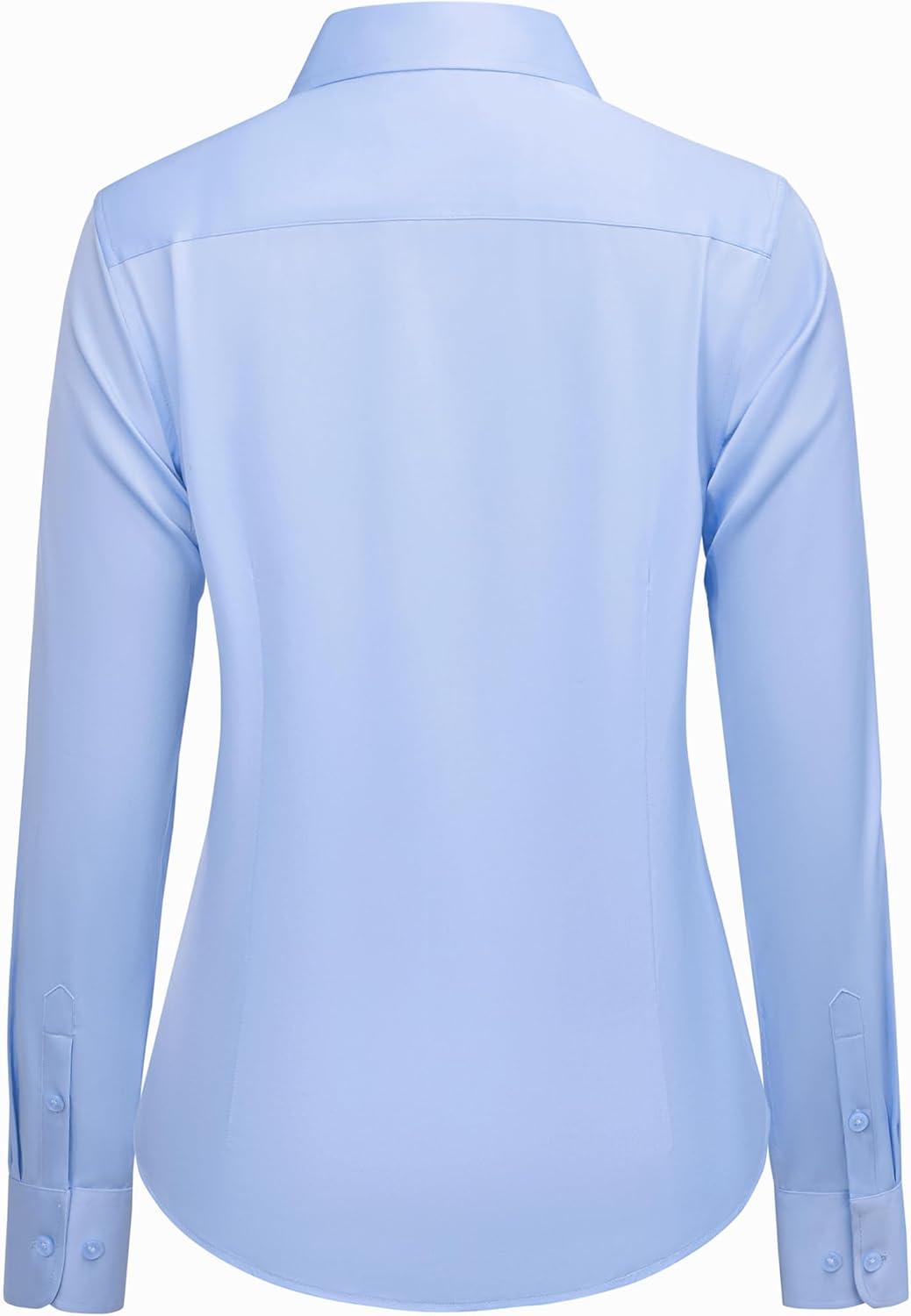 imagesiliteelon Button Down Shirts for Women Wrinkle Free Long Sleeve Classic Fit Collared Dress Shirt Solid Formal OfficeBlue