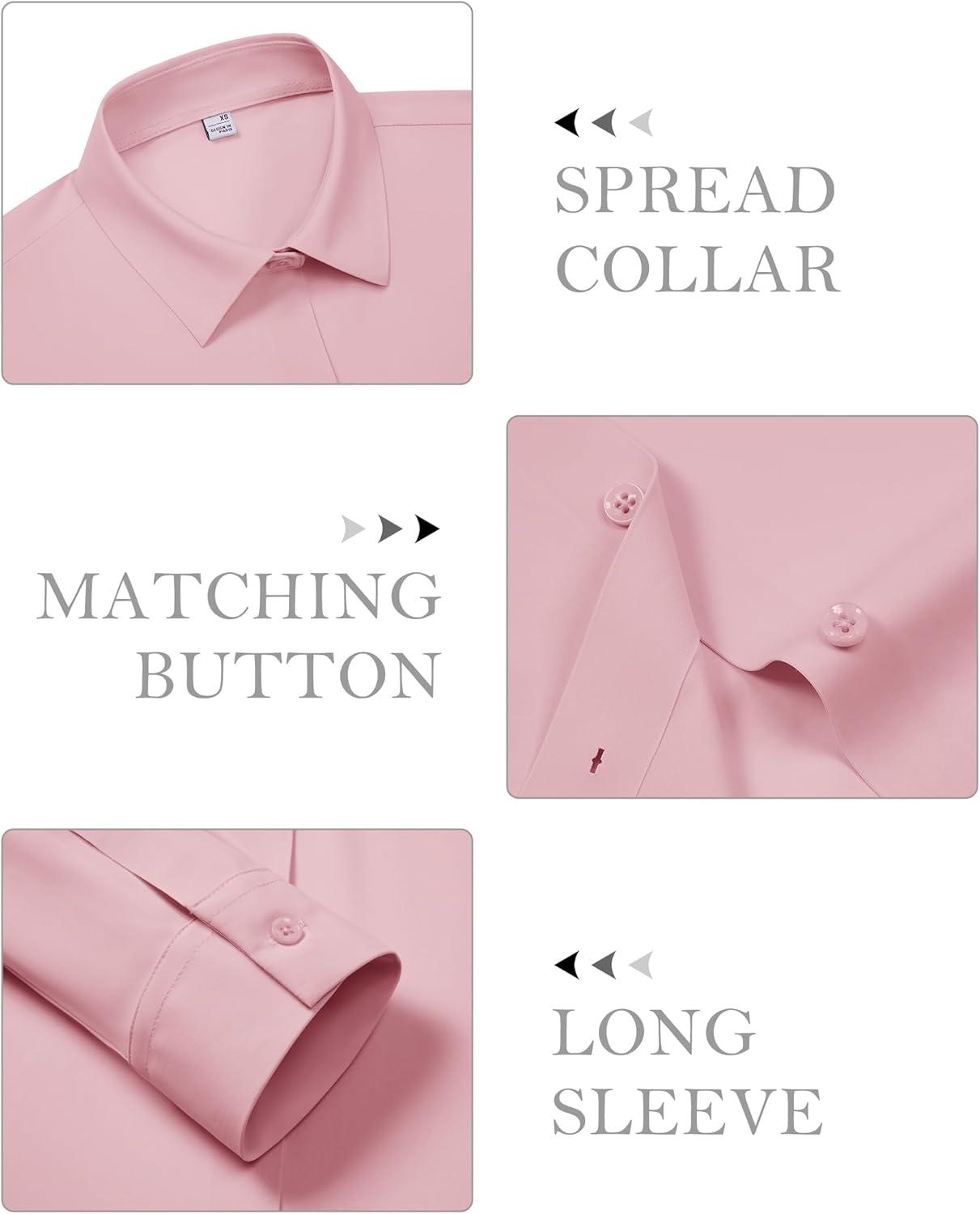 imagesiliteelon Womens Button Down Shirt Slim Fit Long Sleeve Business Shirts with 4Way Stretch Wrinkle FreePink