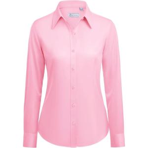 siliteelon Button Down Shirts for Women: Wrinkle Free Long Sleeve Classic Fit Collared Dress Shirt Solid Formal Office(Pink)