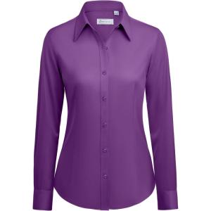 siliteelon Button Down Shirts for Women: Wrinkle Free Long Sleeve Classic Fit Collared Dress Shirt Solid Formal Office(Purple)