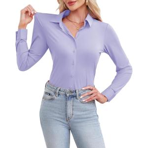 siliteelon Women’s Button Down Shirt Slim Fit Long Sleeve Business Shirts with 4-Way Stretch Wrinkle Free(Lavender)