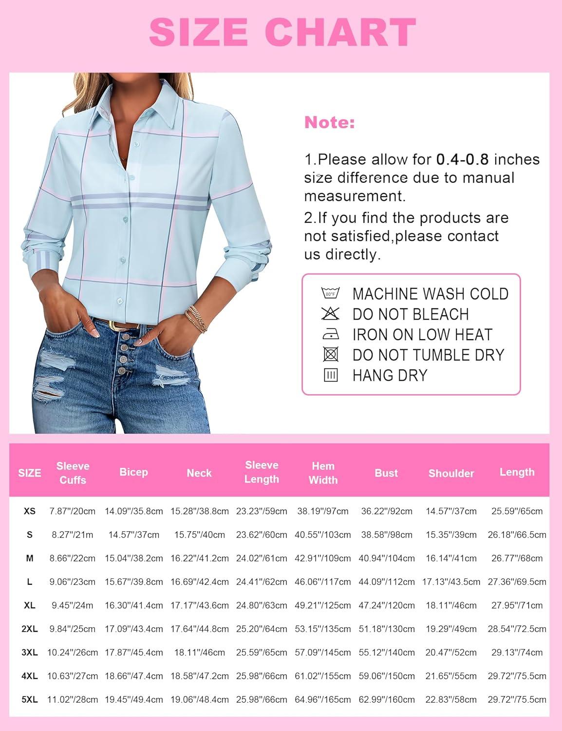 imageWomens Button Down Shirts Plaid Long Sleeve Dress Shirt Collared Fitted Blouses Wrinkle Free Casual Office Work TopsB Khaki and Brown
