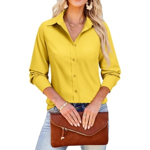siliteelon Button Down Shirts for Women: Wrinkle Free Long Sleeve Regular Fit Collared Dress Shirt Solid Formal Office(Light Mustard)