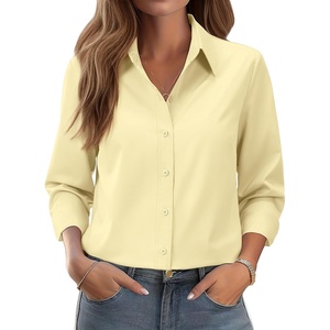 siliteelon Button Down Shirts for Women: Wrinkle Free Long Sleeve Regular Fit Collared Dress Shirt Solid Formal Office(Pale Yellow)