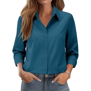 siliteelon Button Down Shirts for Women: Wrinkle Free Long Sleeve Regular Fit Collared Dress Shirt Solid Formal Office(Peacock Blue)