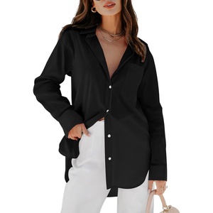 siliteelon Oversized Button Down Shirts for Women Dress Shirts Long Sleeve Blouses Work Casual Tunics Tops with Pockets(A Black)