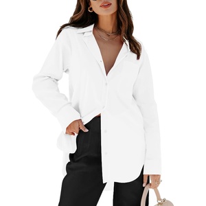 siliteelon Oversized Button Down Shirts for Women Dress Shirts Long Sleeve Blouses Work Casual Tunics Tops with Pockets(All White)