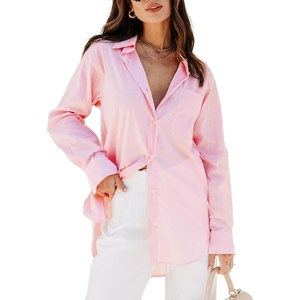 siliteelon Oversized Button Down Shirts for Women Dress Shirts Long Sleeve Blouses Work Casual Tunics Tops with Pockets(Be Pink)