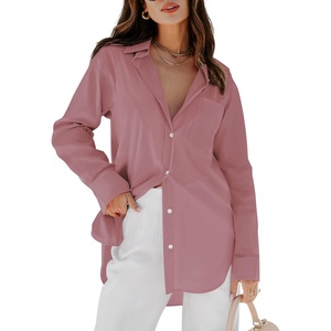 siliteelon Oversized Button Down Shirts for Women Dress Shirts Long Sleeve Blouses Work Casual Tunics Tops with Pockets(Camel Pink)