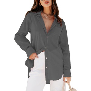 siliteelon Oversized Button Down Shirts for Women Dress Shirts Long Sleeve Blouses Work Casual Tunics Tops with Pockets(Gray)
