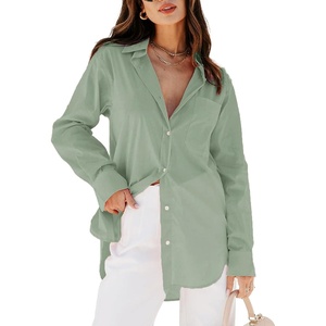 siliteelon Oversized Button Down Shirts for Women Dress Shirts Long Sleeve Blouses Work Casual Tunics Tops with Pockets(Green02)