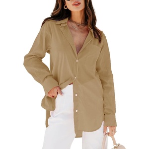 siliteelon Oversized Button Down Shirts for Women Dress Shirts Long Sleeve Blouses Work Casual Tunics Tops with Pockets(Khaki)