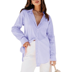 siliteelon Oversized Button Down Shirts for Women Dress Shirts Long Sleeve Blouses Work Casual Tunics Tops with Pockets(Lavender)