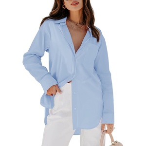 siliteelon Oversized Button Down Shirts for Women Dress Shirts Long Sleeve Blouses Work Casual Tunics Tops with Pockets(Sky Blue)