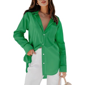 siliteelon Oversized Button Down Shirts for Women Dress Shirts Long Sleeve Blouses Work Casual Tunics Tops with Pockets(Spring Green)