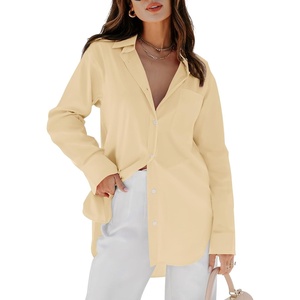 siliteelon Oversized Button Down Shirts for Women Dress Shirts Long Sleeve Blouses Work Casual Tunics Tops with Pockets(Yellow)