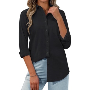 siliteelon Womens Button Down Shirt Linen Button Up Shirts for Women Long Sleeve Summer Shirt Collared Blouse Linen Tops(A_black)