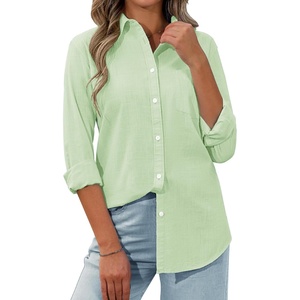 siliteelon Womens Button Down Shirt Linen Button Up Shirts for Women Long Sleeve Summer Shirt Collared Blouse Linen Tops(A_mint Green)