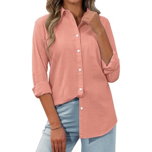 siliteelon Womens Button Down Shirt Linen Button Up Shirts for Women Long Sleeve Summer Shirt Collared Blouse Linen Tops(A_peach)