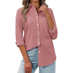 siliteelon Womens Button Down Shirt Linen Button Up Shirts for Women Long Sleeve Summer Shirt Collared Blouse Linen Tops(Dusty Pink)