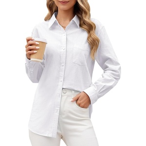 siliteelon Womens Button Down Shirt Linen Button Up Shirts for Women Long Sleeve Summer Shirt Collared Blouse Linen Tops(Z White)