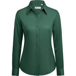 siliteelon Button Down Shirts for Women: Wrinkle Free Long Sleeve Classic Fit Collared Dress Shirt Solid Formal Office(Dark Green)