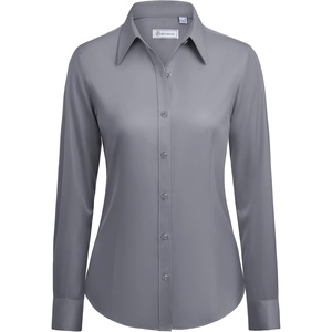 siliteelon Button Down Shirts for Women: Wrinkle Free Long Sleeve Classic Fit Collared Dress Shirt Solid Formal Office(Grey)