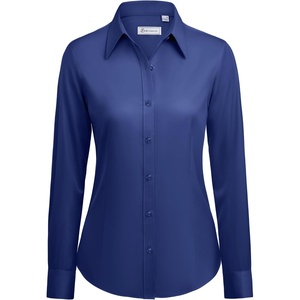 siliteelon Button Down Shirts for Women: Wrinkle Free Long Sleeve Classic Fit Collared Dress Shirt Solid Formal Office(Navy Blue)