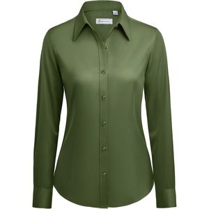 siliteelon Button Down Shirts for Women: Wrinkle Free Long Sleeve Classic Fit Collared Dress Shirt Solid Formal Office(Olive Green)