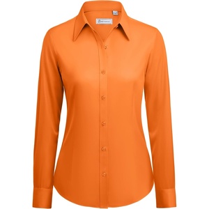 siliteelon Button Down Shirts for Women: Wrinkle Free Long Sleeve Classic Fit Collared Dress Shirt Solid Formal Office(Saffron)