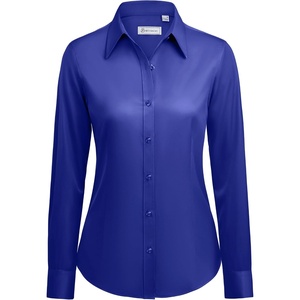 siliteelon Button Down Shirts for Women: Wrinkle Free Long Sleeve Classic Fit Collared Dress Shirt Solid Formal Office(Sapphire Blue)