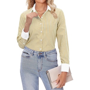siliteelon Striped Button Down Shirts for Women Dress Shirts Long Sleeve Casual Collared Office Work Blouses Tops(Yellow)