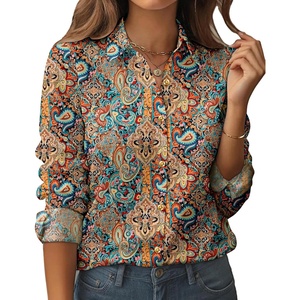 siliteelon Women Button Down Shirts Dress Shirts Long Sleeve Classic-Fit Cotton(Coffee Brown Water Ripple)