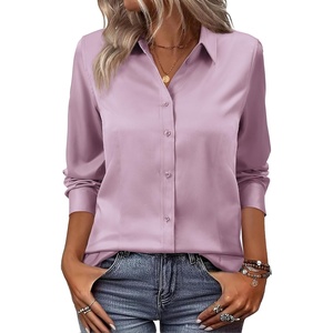 siliteelon Women Button Down Shirts Dress Shirts Long Sleeve Classic-Fit Cotton(Grayish Purple)