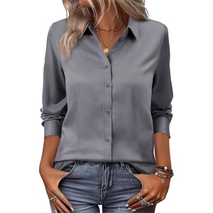 siliteelon Women Button Down Shirts Dress Shirts Long Sleeve Classic-Fit Cotton(Grey)