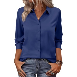 siliteelon Women Button Down Shirts Dress Shirts Long Sleeve Classic-Fit Cotton(Navy Blue)