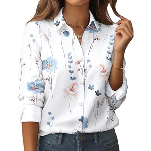 siliteelon Women Button Down Shirts Dress Shirts Long Sleeve Classic-Fit Cotton(White Textured Flower)