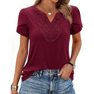 siliteelon Women Dressy Casual Blouses Short Sleeve Shirts V Neck Trendy Spring Clothes Vacation Boho Tops Burgundy X-Large