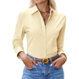 siliteelon Womens Button Down Shirt Cotton Dress Shirt Long Sleeve Collared Button Up Business Shirt Work Office Blouse(Beige)