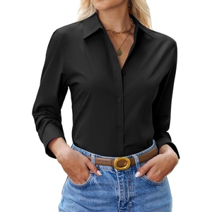 siliteelon Womens Button Down Shirt Cotton Dress Shirt Long Sleeve Collared Button Up Business Shirt Work Office Blouse(Black)